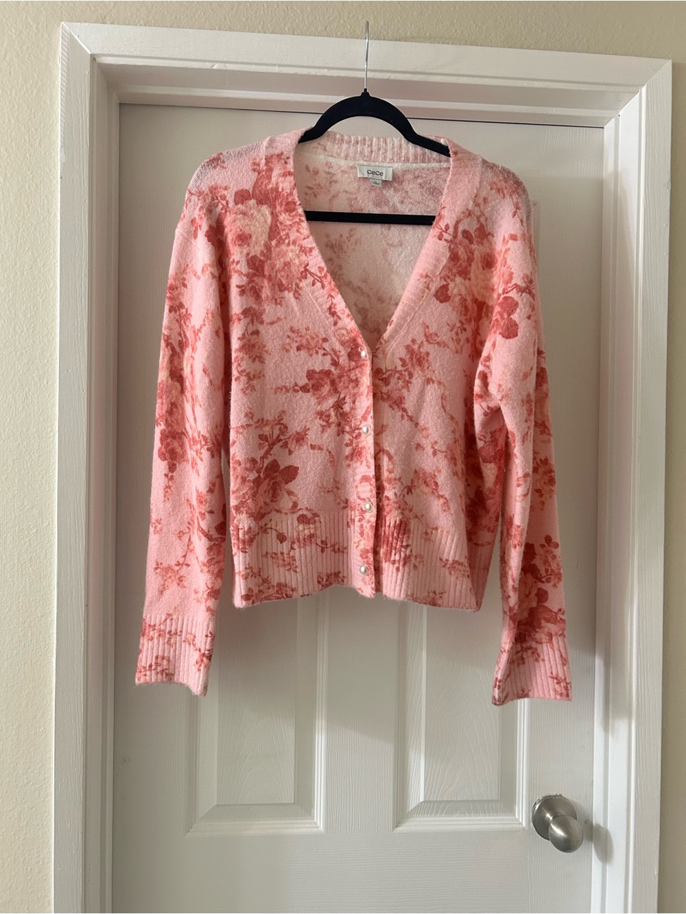 CeCe Pink Floral V-Neck Cardigan